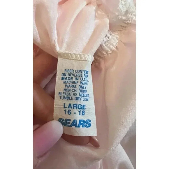 Vintage Sears MCM pink puff sleeve lace long nightgown size large - Picture 7 of 10